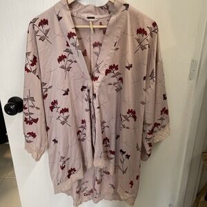 Free People Boho Floral Kimono Blouse Lace Trim Feminine Size Small